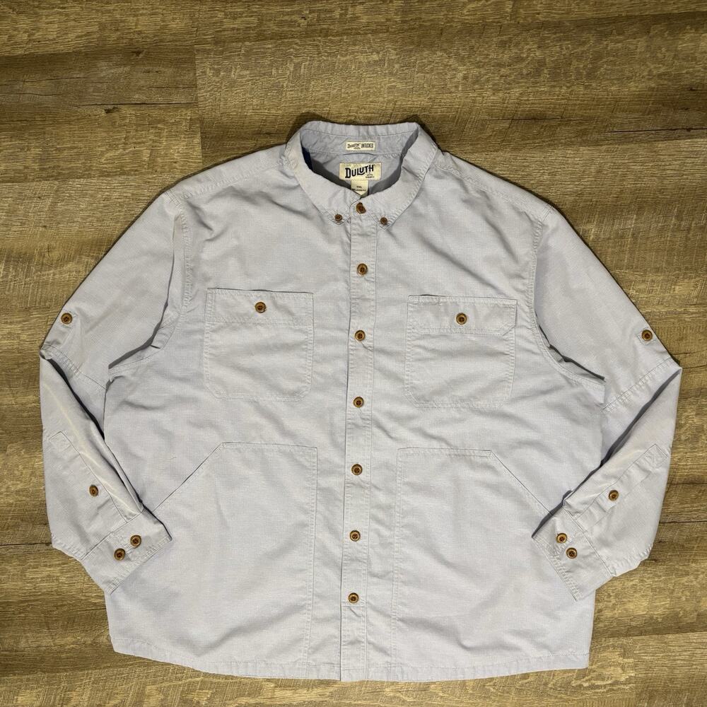 Duluth Trading Co. Untucked Button Up Shirt Vented Long Sleeve Blue 2XL READ